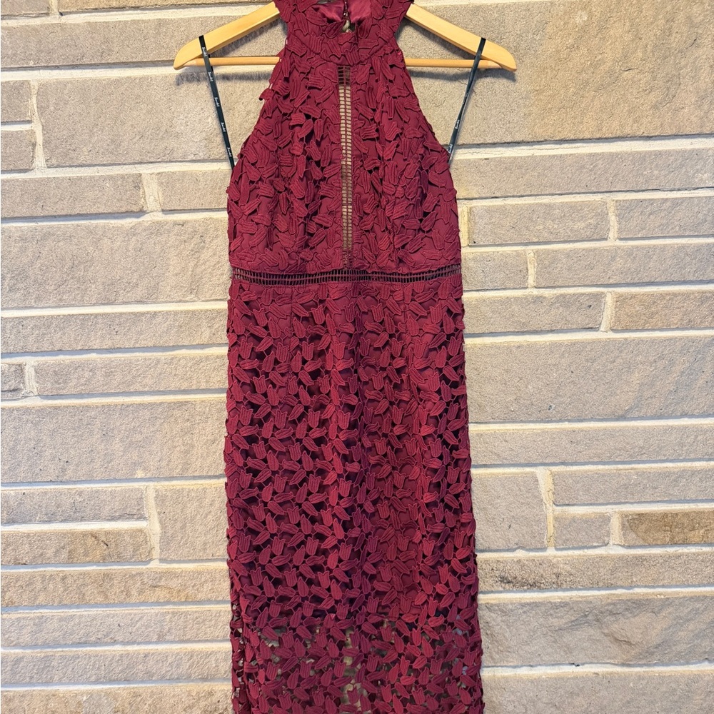 Bardot Burgundy Backless Lace Dress